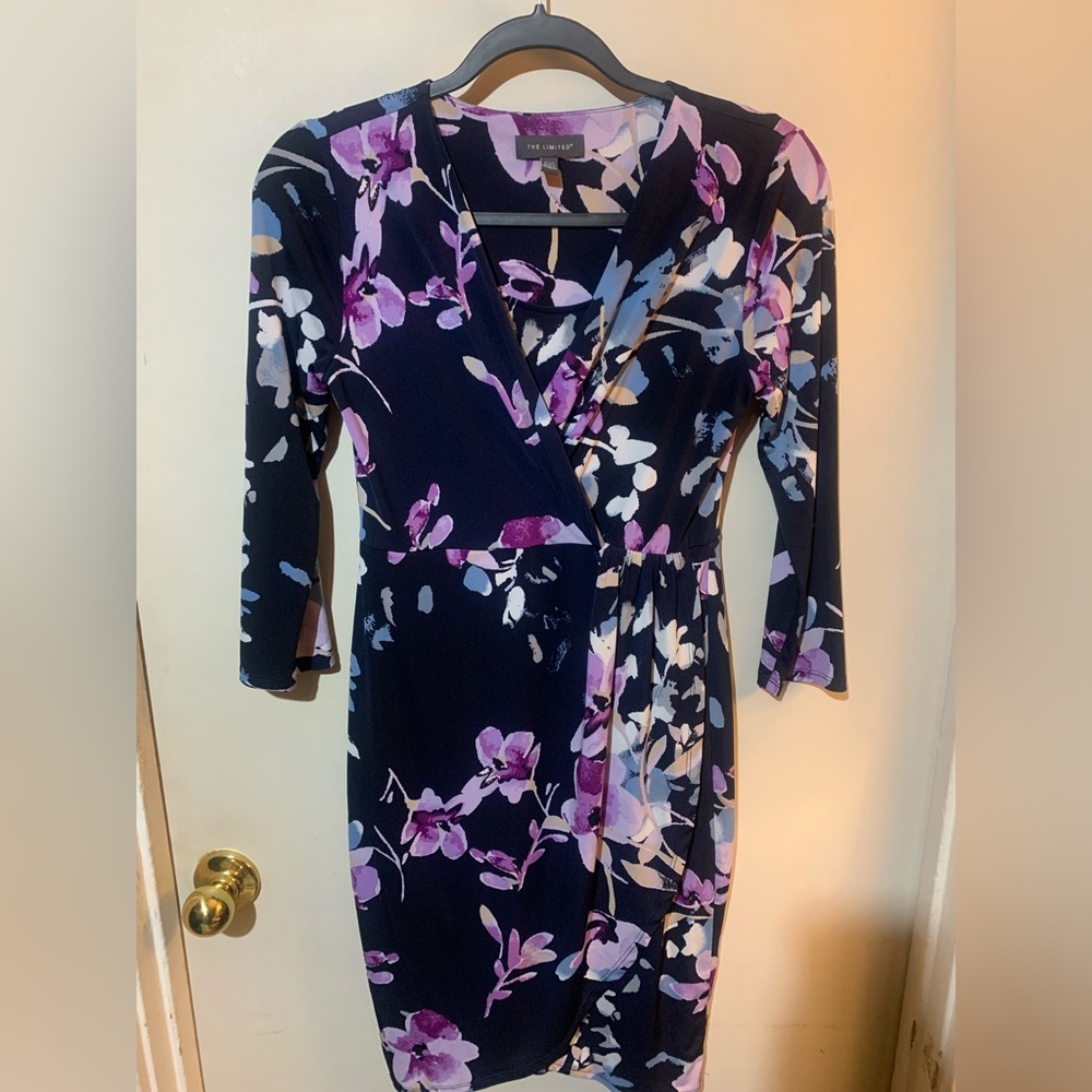 The Limited Purple and Black Floral Long Sleeve Dress